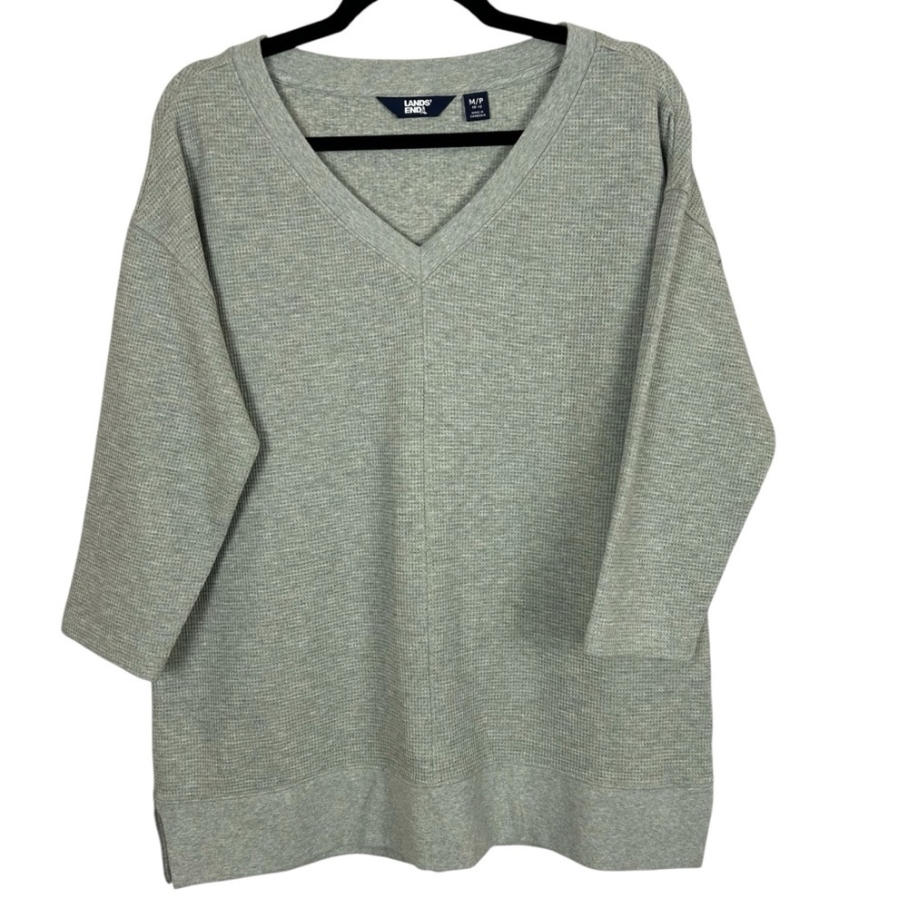 Lands End Gray V-Neck Sweater Size Medium
